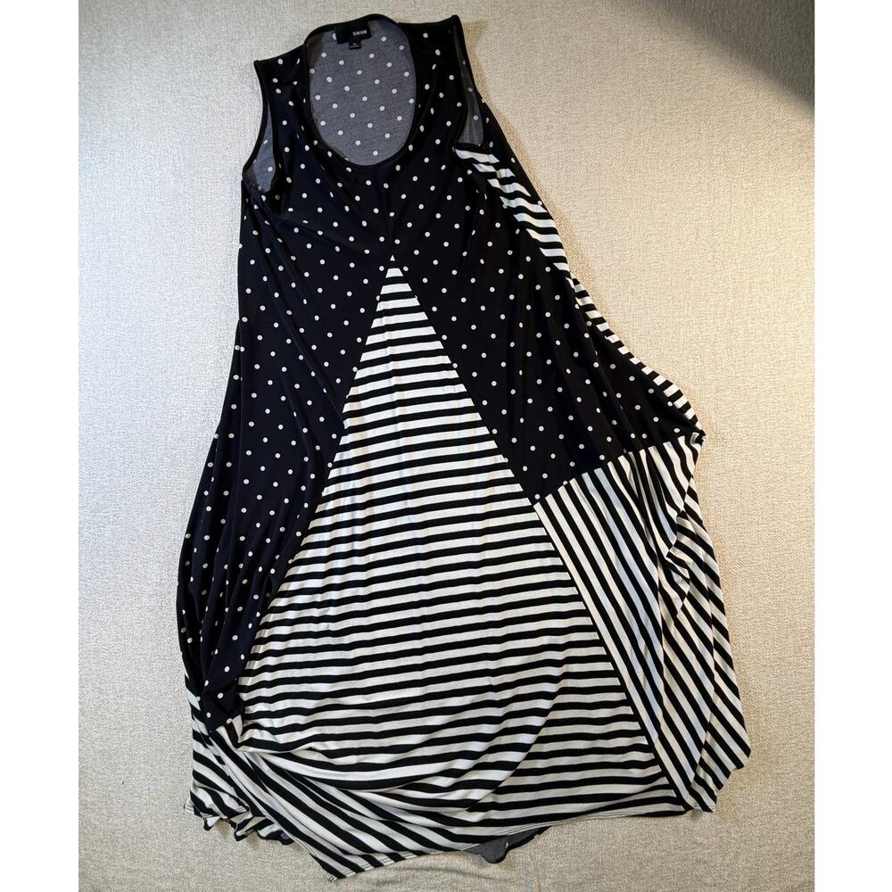 Sun Kim Women Medium Black White Lagenlook Summer Knit Casual Sundress Dress